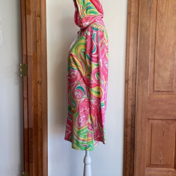 LILLY PULITZER Megan Hooded Tunic Terrycloth Swim Cover Up Pink Flamingos Small - Picture 9 of 17